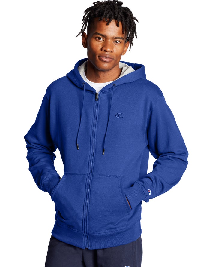 Sudadera Con Capucha Champion Hombre - Powerblend Fleece Full Zip C Logo ( Azules ) 0583746-IP